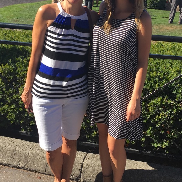 Blue and White Striped Swing Shift Dress - Picture 4 of 4